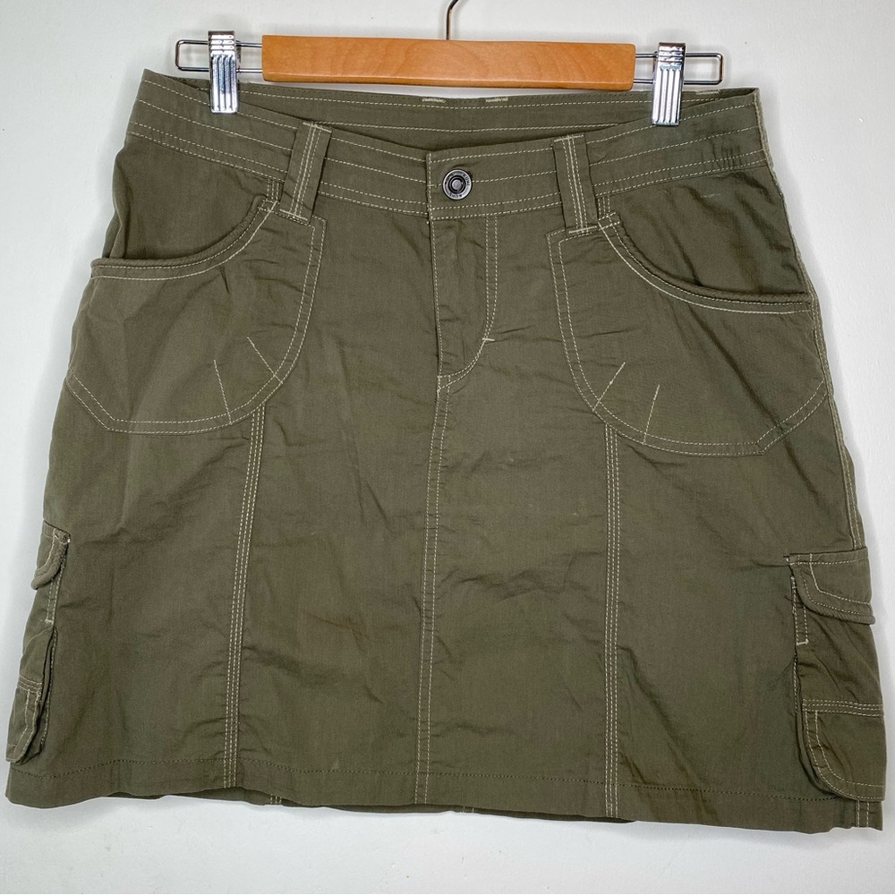 Kuhl Cargo Mini Skirt Army Green Size 4 Pockets Short Skirt Y2K gorpcore hiking